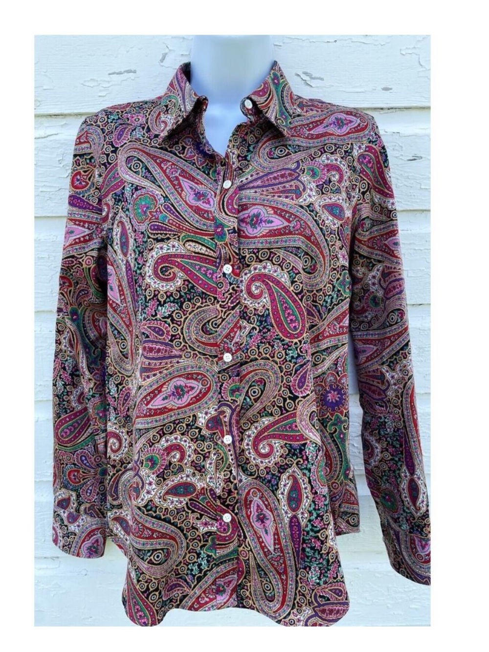 CHAPS Paisley 100% Cotton No Iron Button Down Shirt EUC